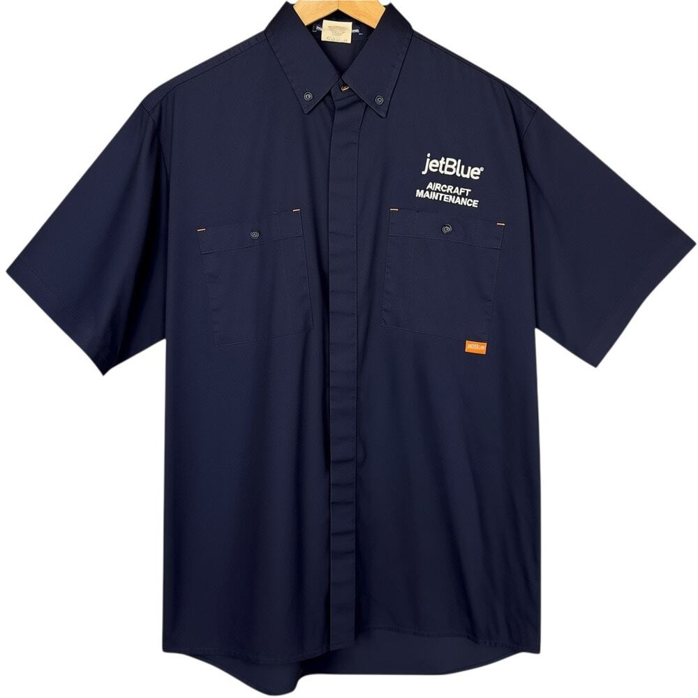 JetBlue Short Sleeve Aircraft Maintenance Button Up Shirt Unisex L Navy Blue